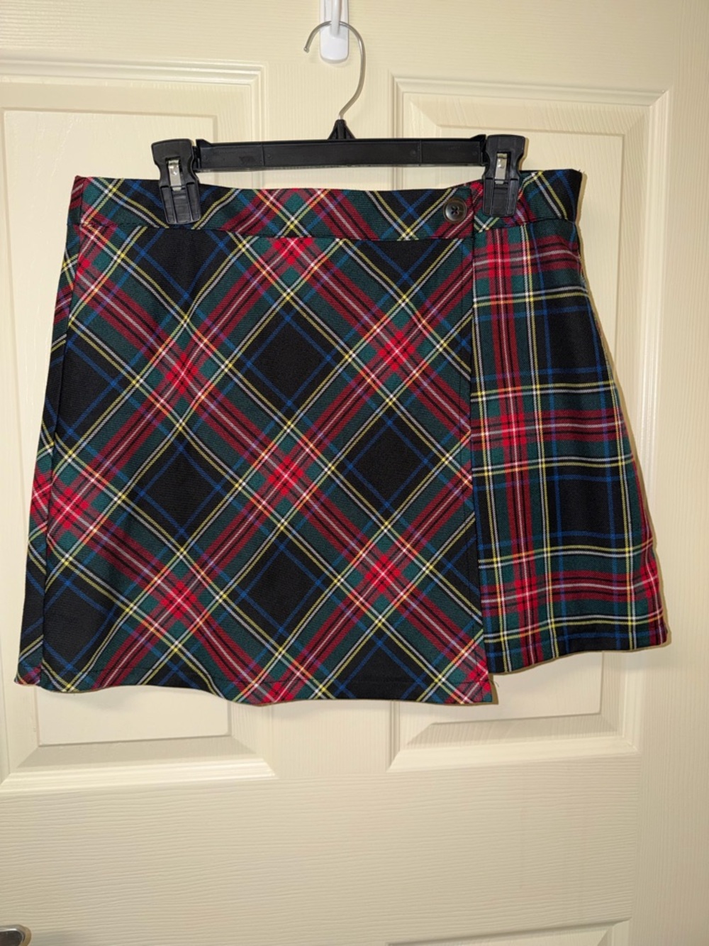 Plaid Wrap Mini Skirt in Red and Black